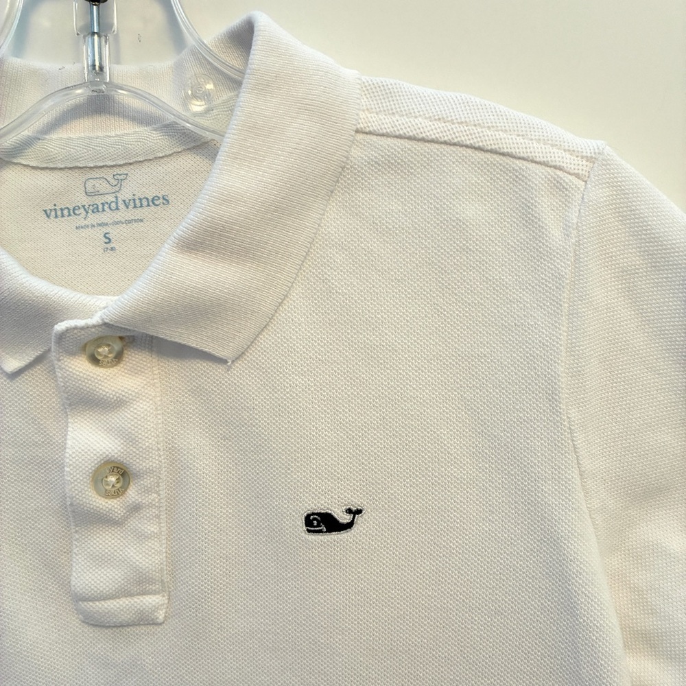 Vineyard Vines Kids Classic Pique Polo White Cap Size S (7-8) - Picture 2 of 5